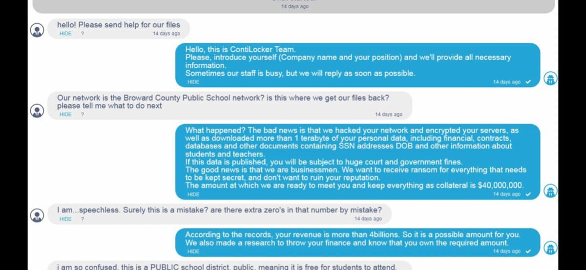 Hackers demand up to $40 million in ransom from Broward County schools!