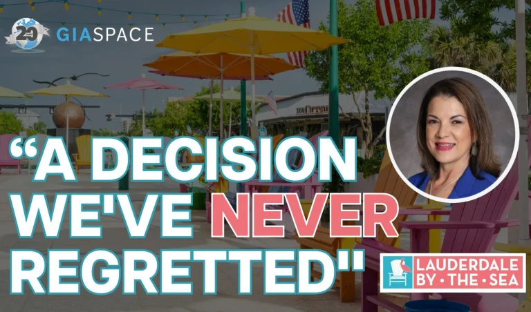 Banner with colorful umbrellas, a circular portrait of a smiling woman, and the headline 'A DECISION WE'VE NEVER REGRETTED!'