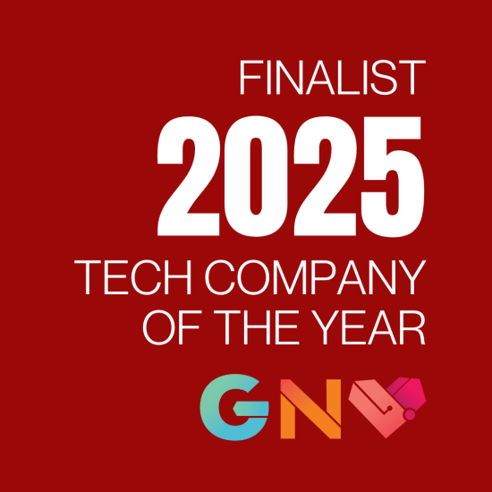 - GiaSpace: IT Support & Cybersecurity for Florida Businesses Red award badge reading 'Finalist 2025 Tech Company of the Year' with a multicolor logo at the bottom on a solid red background.