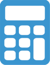 - GiaSpace: IT Support & Cybersecurity for Florida Businesses Blue calculator icon with a large display at the top and a grid of dark square keys below, on a blue background.