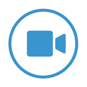 Video button: blue camera icon inside a circular blue outline