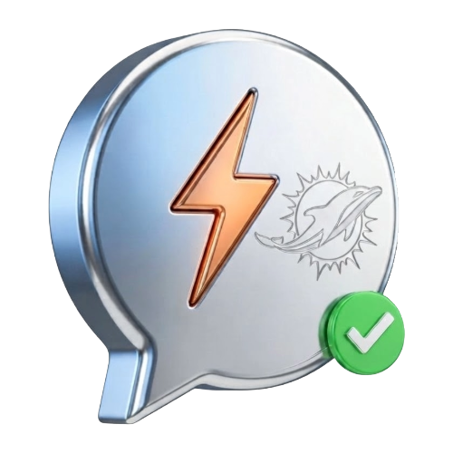 Miami Your Team Expects Technology to Just Work - GiaSpace: IT Support & Cybersecurity for Florida Businesses Silver speech-bubble icon with an orange lightning bolt and a green checkmark badge, suggesting verified or successful quick messaging.