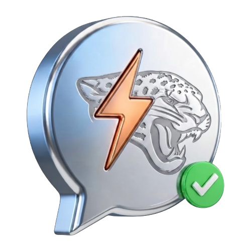 Jacksonville Your Team Expects Technology to Just Work - GiaSpace: IT Support & Cybersecurity for Florida Businesses Chat bubble icon featuring a silver jaguar head and orange lightning bolt with a green verification check.