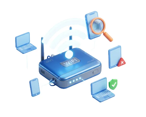 Blue WiFi Router with Connected Devices