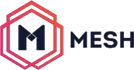 MESH logo: red hexagon icon containing a cube, followed by the word MESH.