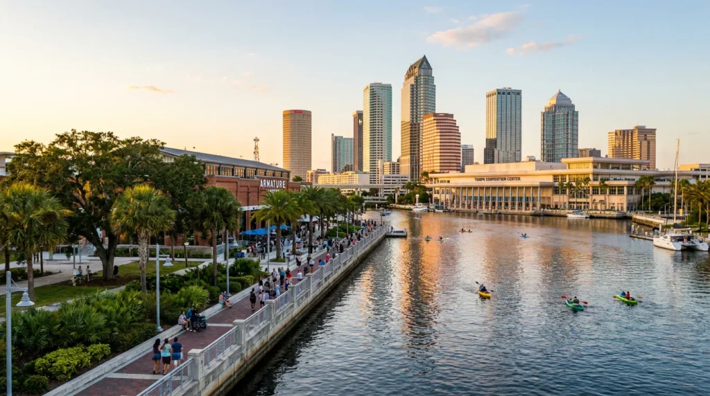 Tampa Riverwalk and downtown skyline