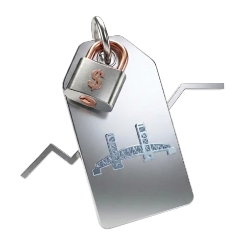 Metal price tag with a padlock, symbolizing price protection and security.