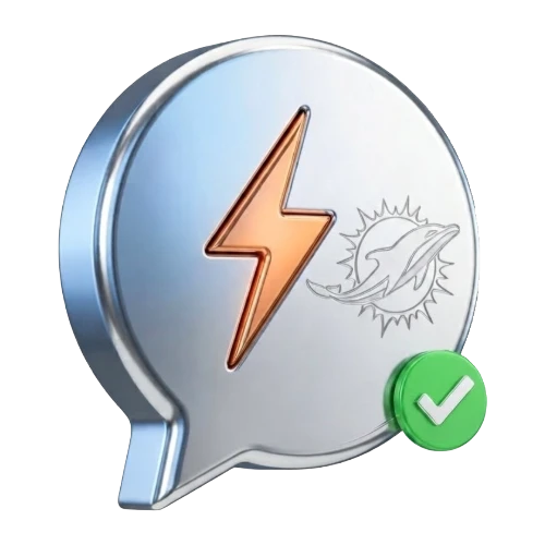 Silver speech-bubble icon with an orange lightning bolt and a green checkmark badge, suggesting verified or successful quick messaging.