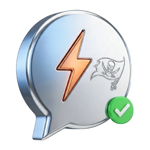 Silver chat bubble icon with an orange lightning bolt and a green verification checkmark, indicating a verified/secure message